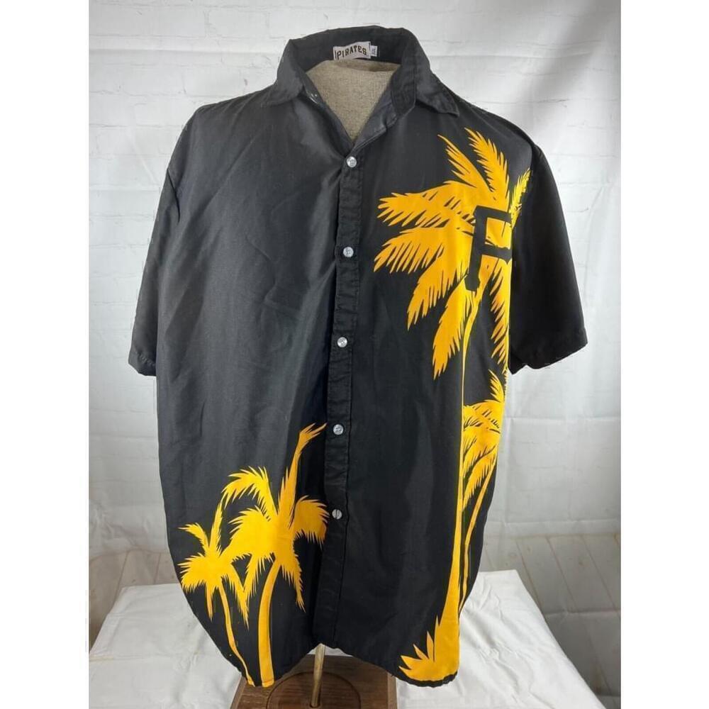 Mens Levins Pittsburgh Pirates Button Up Shirt Adult XL Black Coconut Tree Print